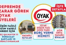Depremde Zarar Gören OYAK Üyeleri İçin Düşük Faizli Uzun Vadeli Borç Verme Hizmeti